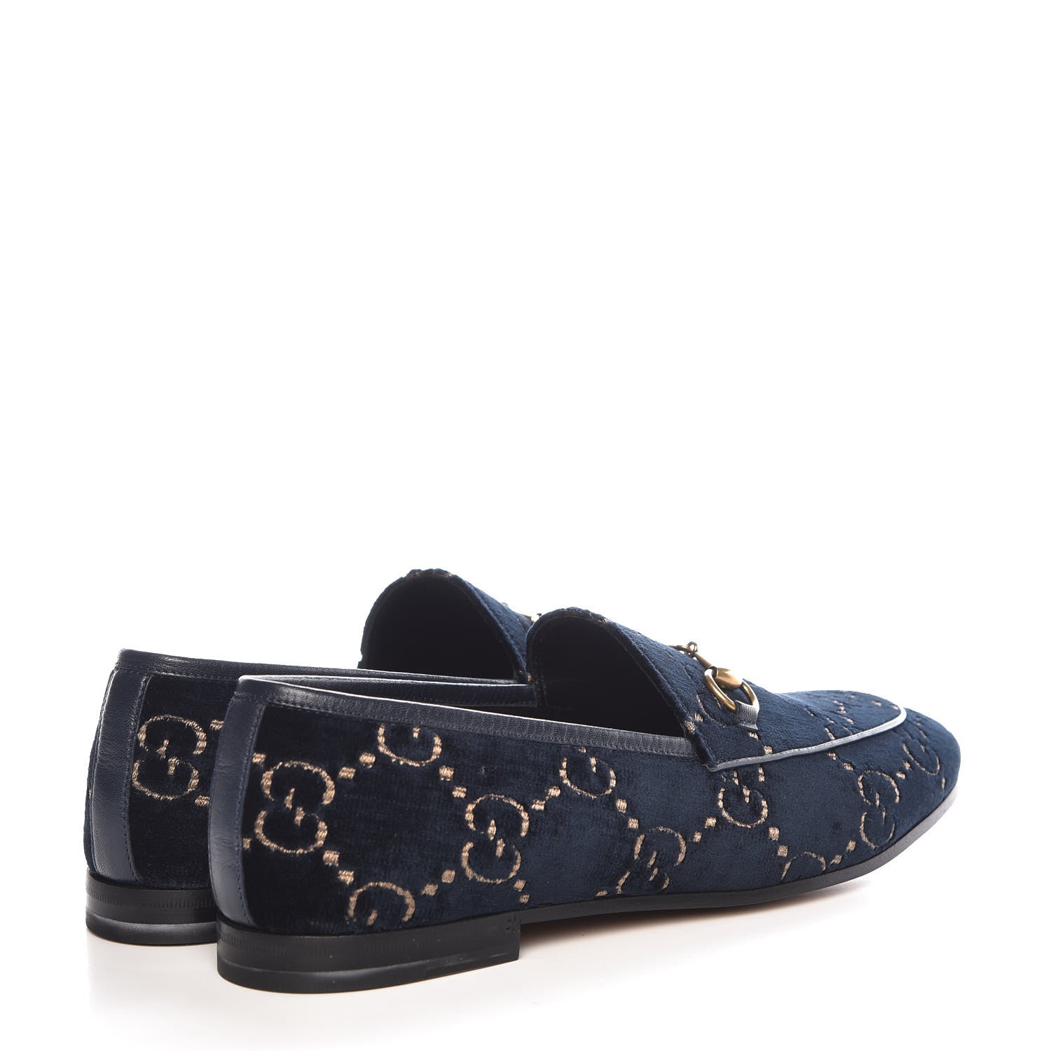 Gucci Velvet GG Monogram Horsebit Womens Jordaan Loafers 40.5 Blue Beige 4 of 9
