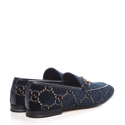 Gucci Velvet GG Monogram Horsebit Womens Jordaan Loafers 40.5 Blue Beige 4 of 9