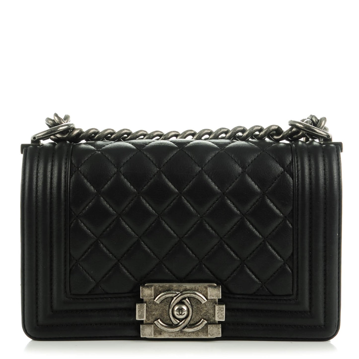 Calfskin Quilted Small Boy Flap Black