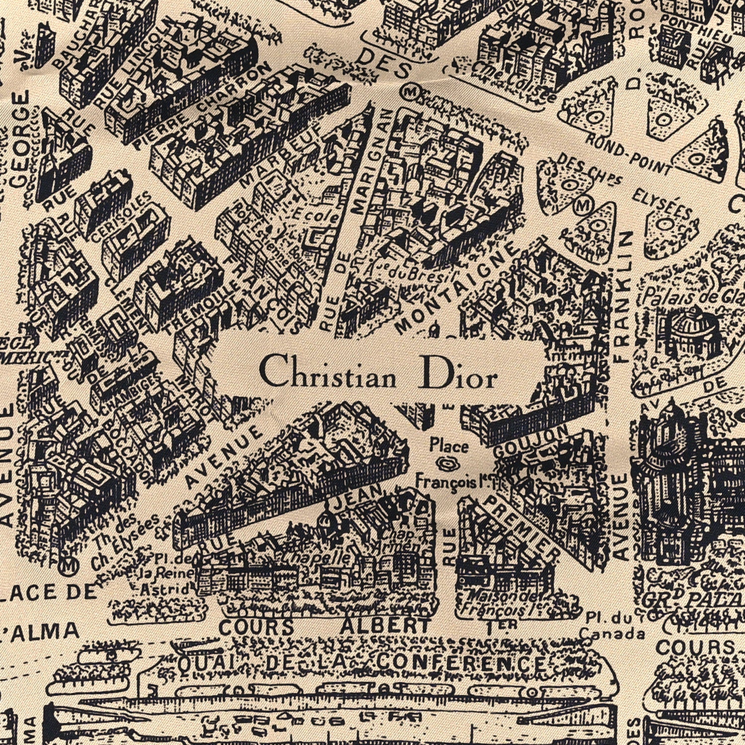 Christian Dior Silk Plan De Paris Print Square Scarf Beige Black 3 of 3