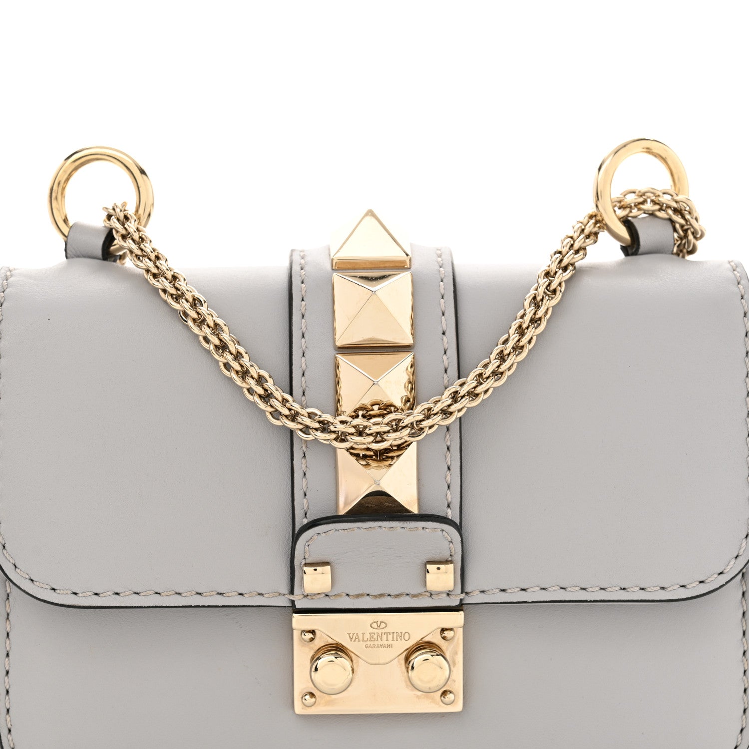 Valentino Garavani Vitello Mini Glam Lock Rockstud Flap Pastel Grey 7 of 14