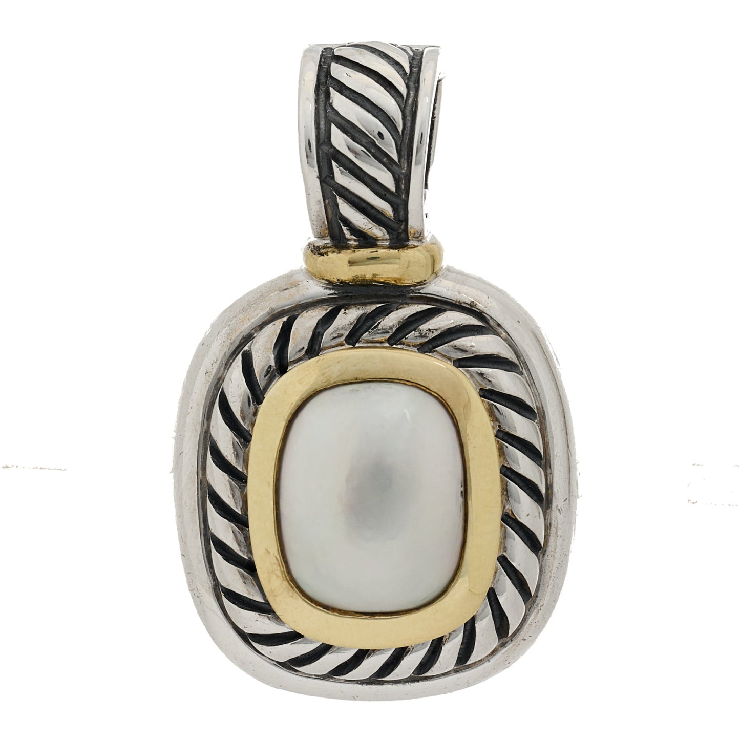 Sterling Silver 14K Yellow Gold Pearl 10mm Albion Enhancer Pendant