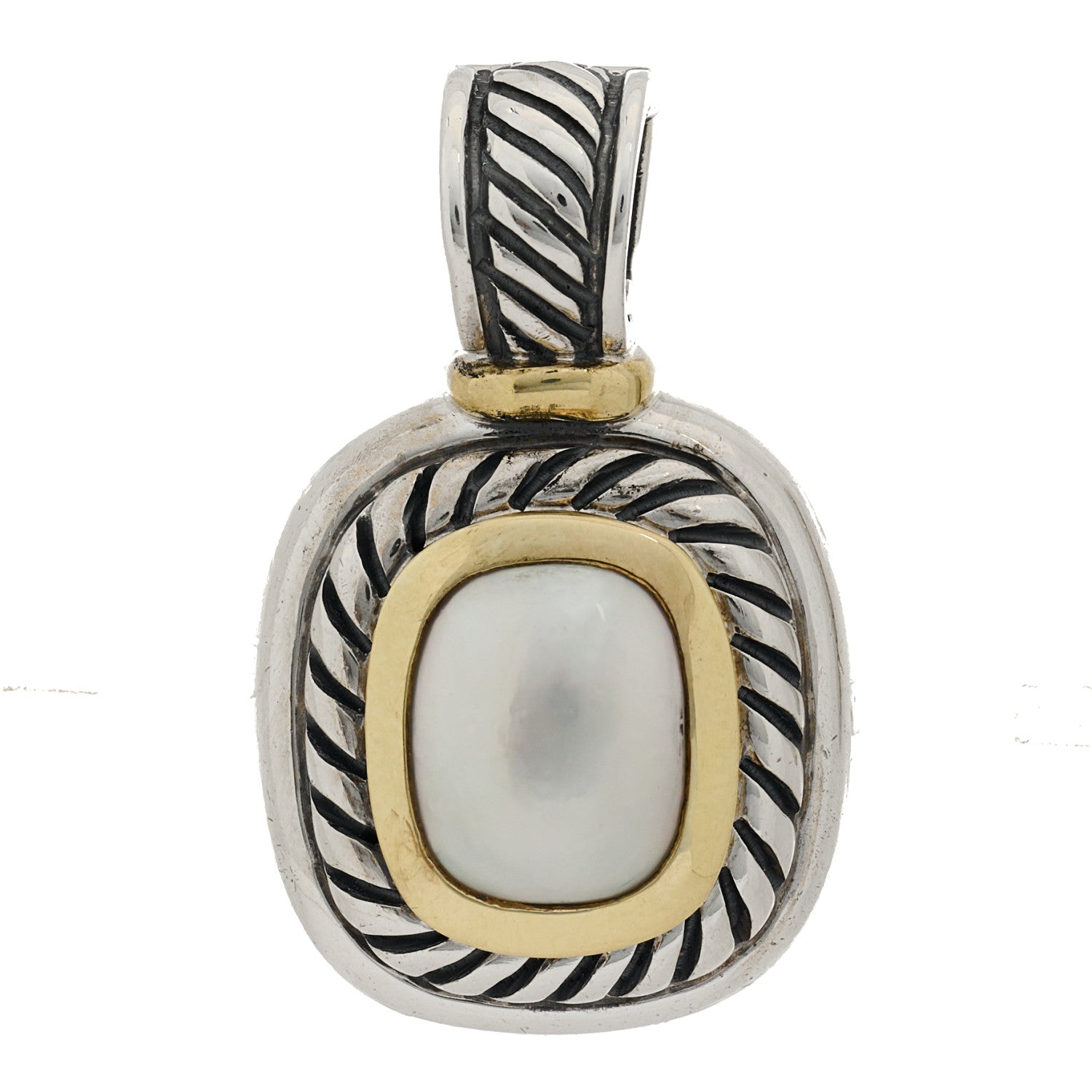David Yurman Sterling Silver 14K Yellow Gold Pearl 10mm Albion Enhancer Pendant 1 of 5
