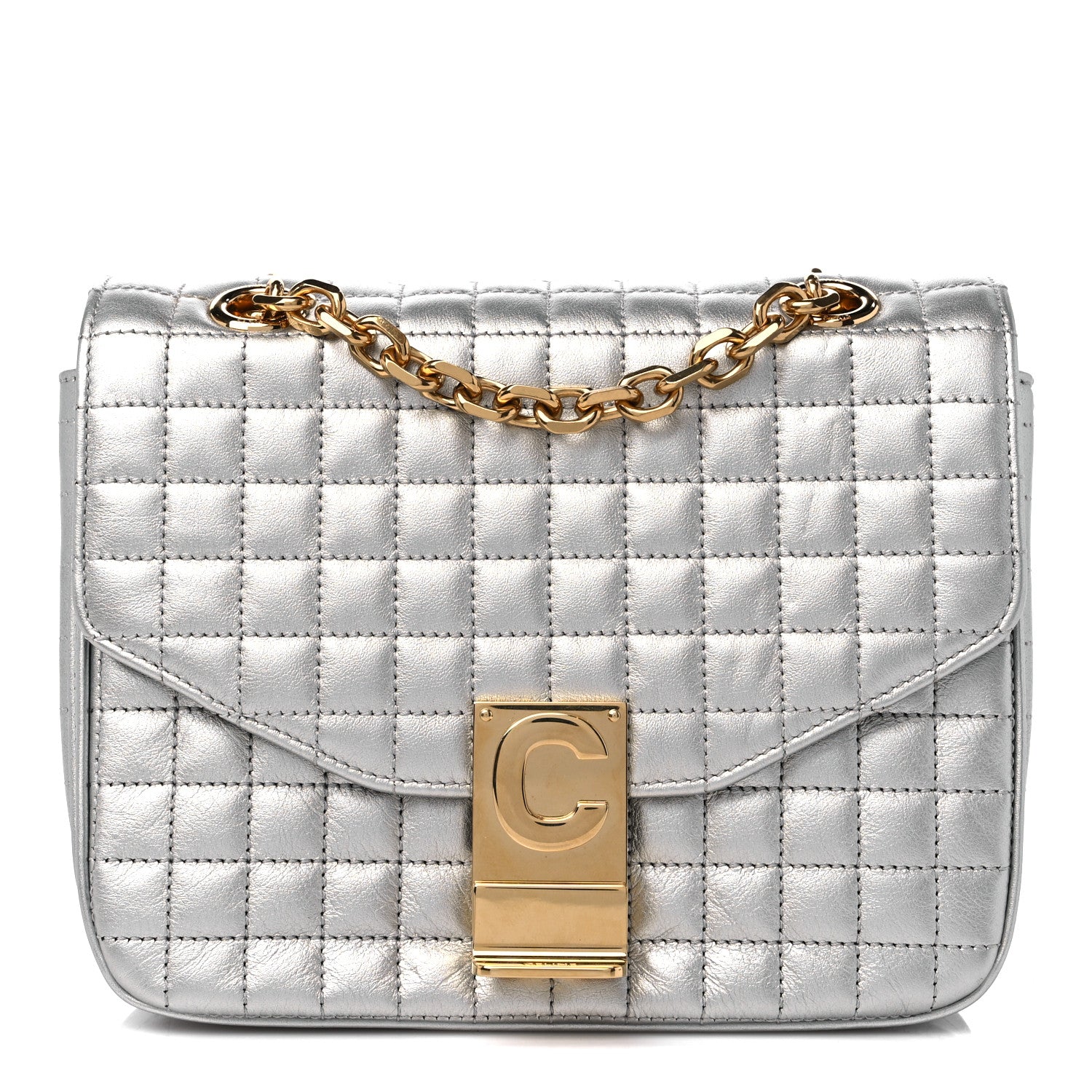 Celine Laminated Calfskin Quilted Medium C Bag Silver 1 of 10
