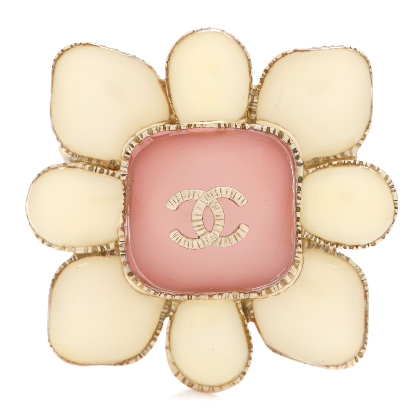 Gripoix CC Brooch Gold White Pink