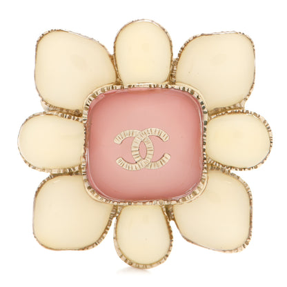 Chanel Gripoix CC Brooch Gold White Pink 1 of 5