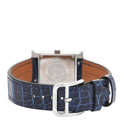 Hermes Stainless Steel Alligator Diamond Bezel Aventurine 21mm Heure H Hour Quartz Watch Bleu Saphir 3 of 4