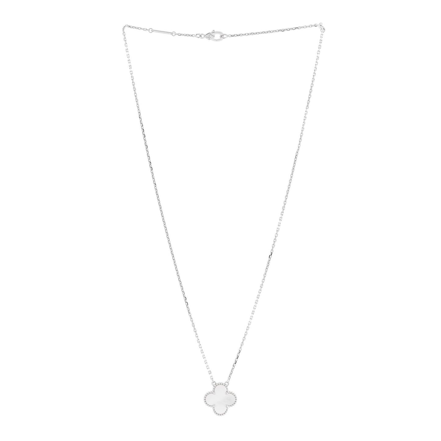 18K White Gold Mother of Pearl Vintage Alhambra Pendant Necklace