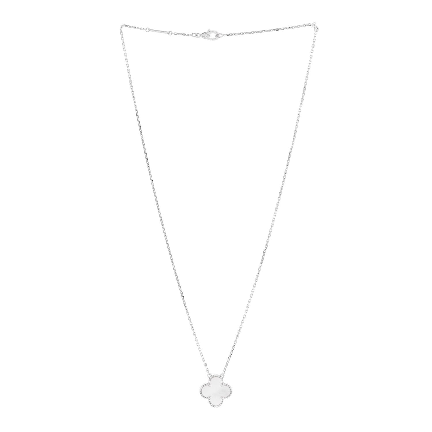 Van Cleef & Arpels 18K White Gold Mother of Pearl Vintage Alhambra Pendant Necklace 3 of 7