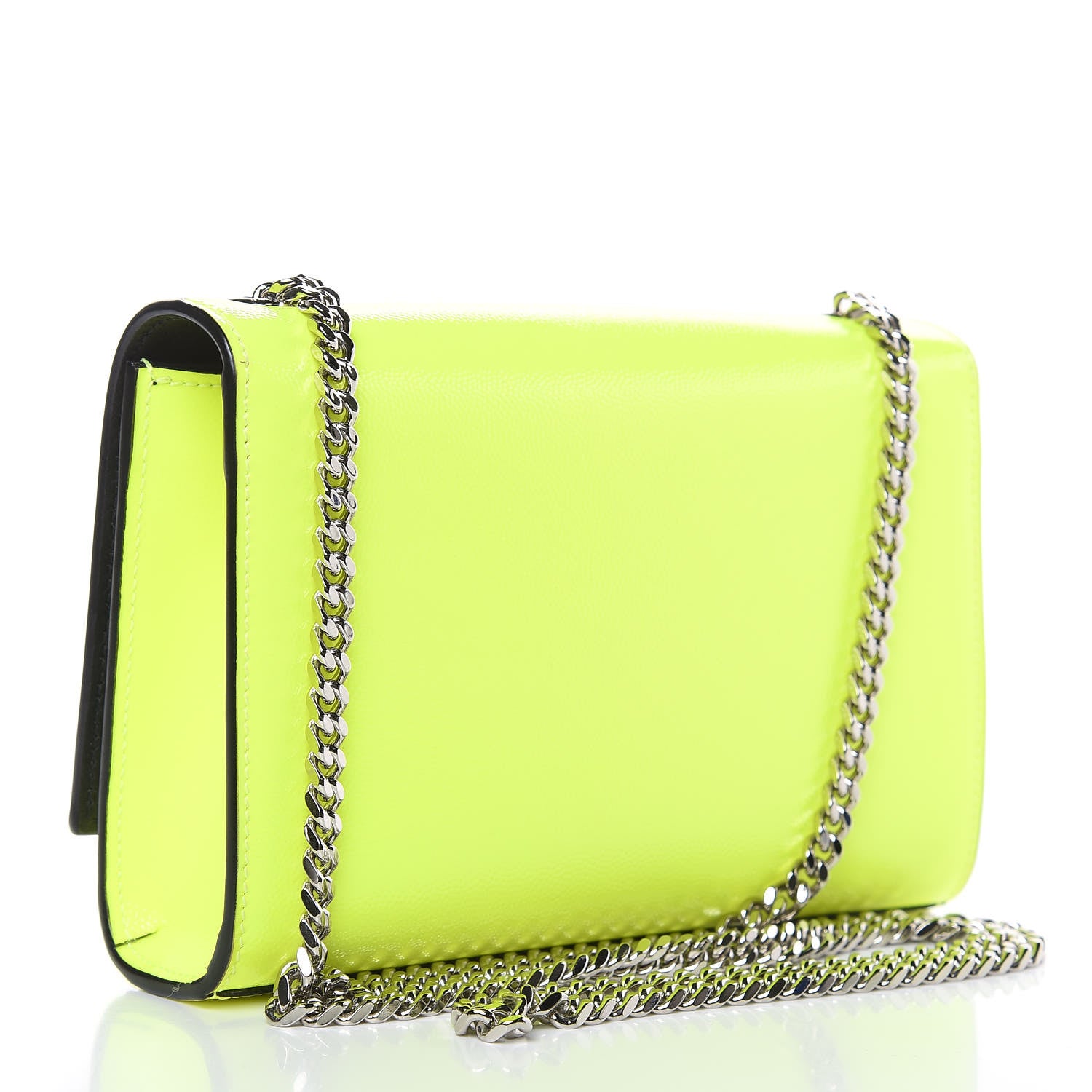 Saint Laurent Patent Grain de Poudre Small Monogram Kate Satchel Neon Yellow 3 of 11