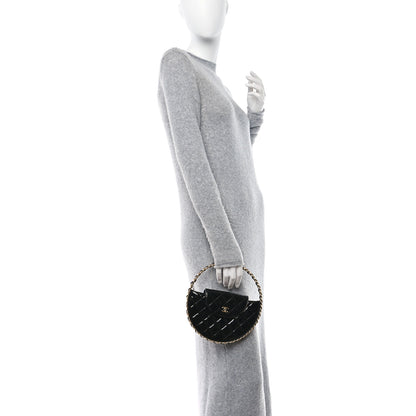Chanel Patent Calfskin Quilted Chain Hoop Bag Black 2 of 10