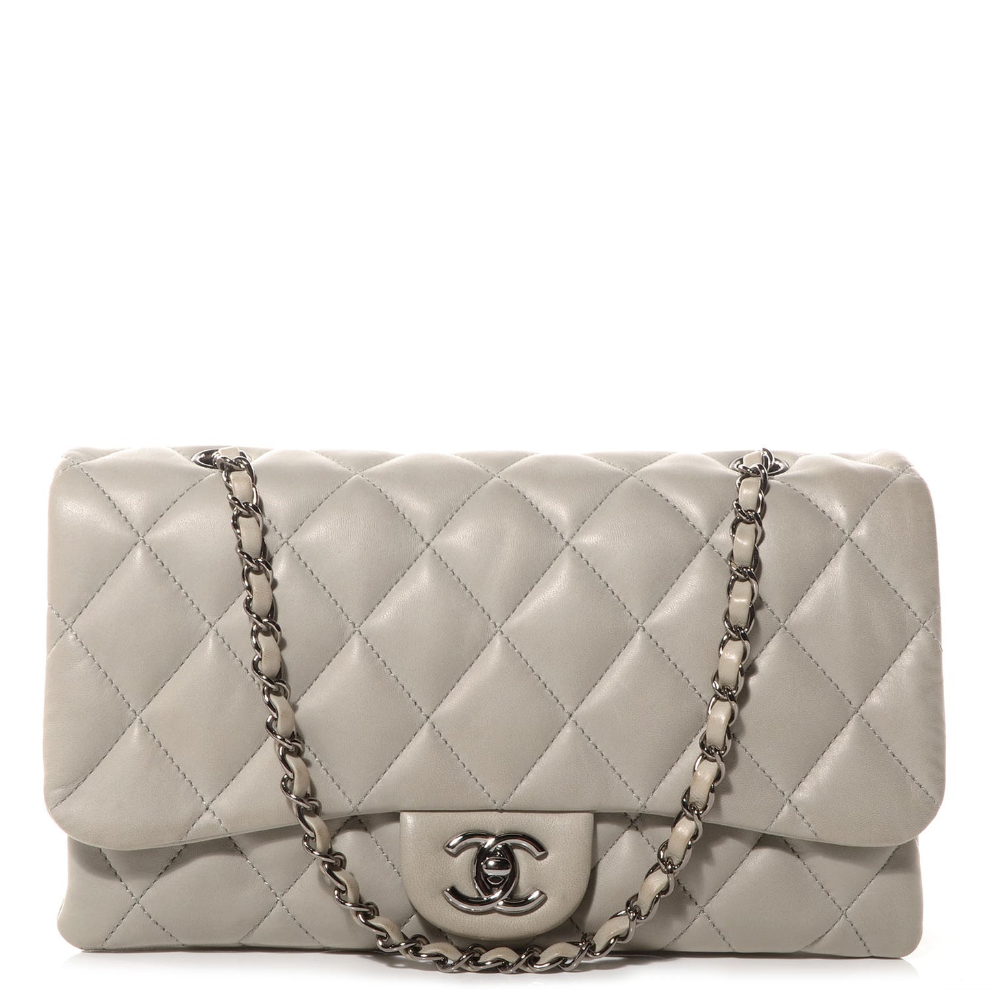 Lambskin Quilted 3 Large Flap Grey