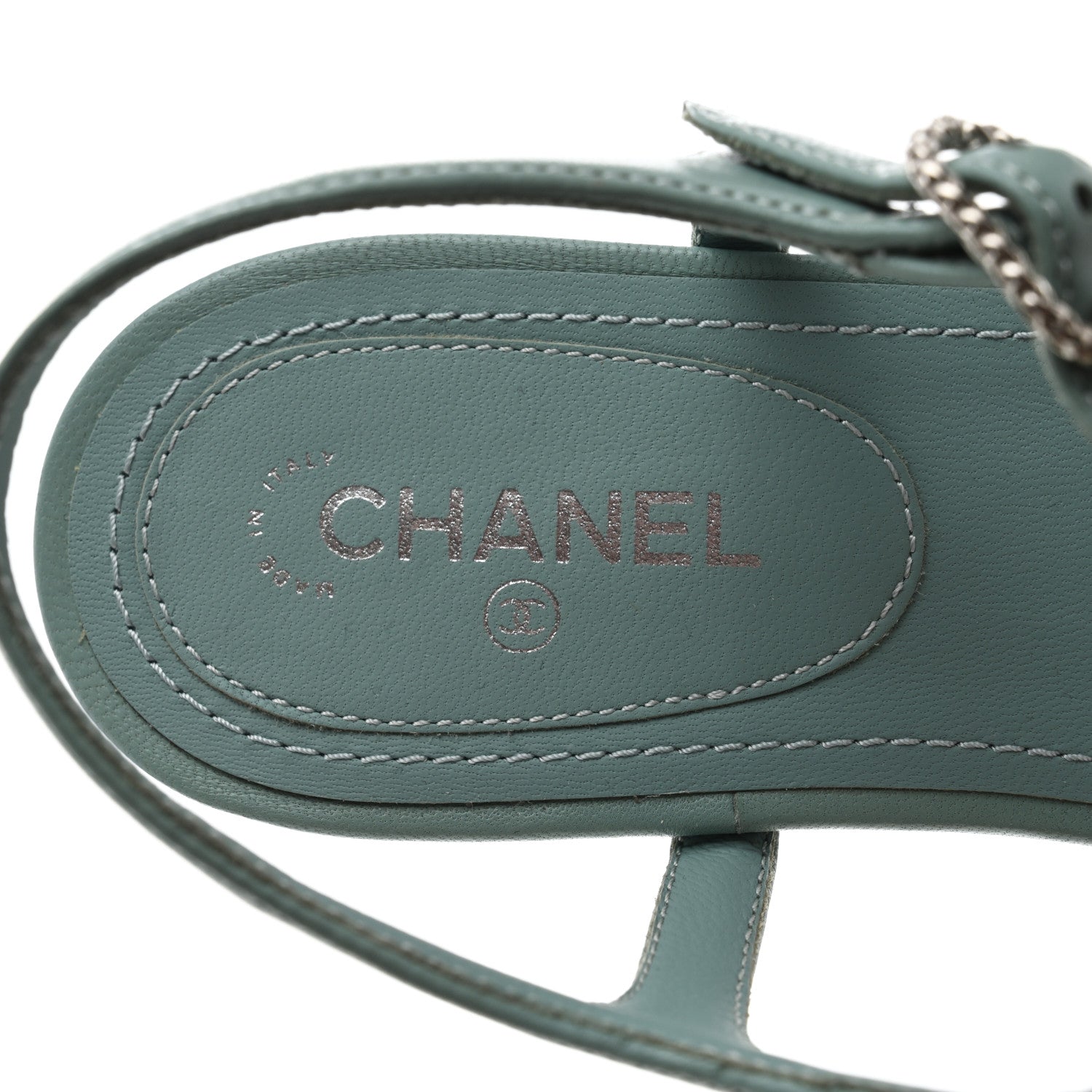 Chanel Lambskin Crystal CC Thong Sandals 36.5 Light Blue 7 of 8