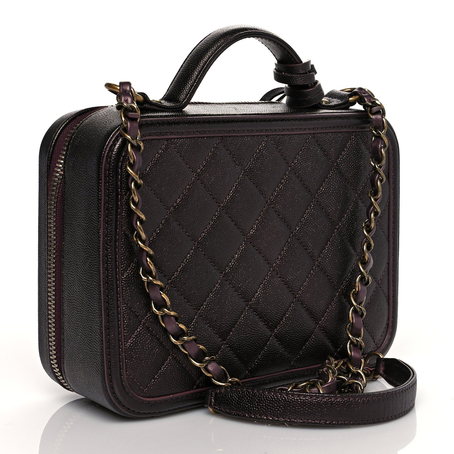 Iridescent Caviar Quilted Medium CC Filigree Vanity Case Burgundy