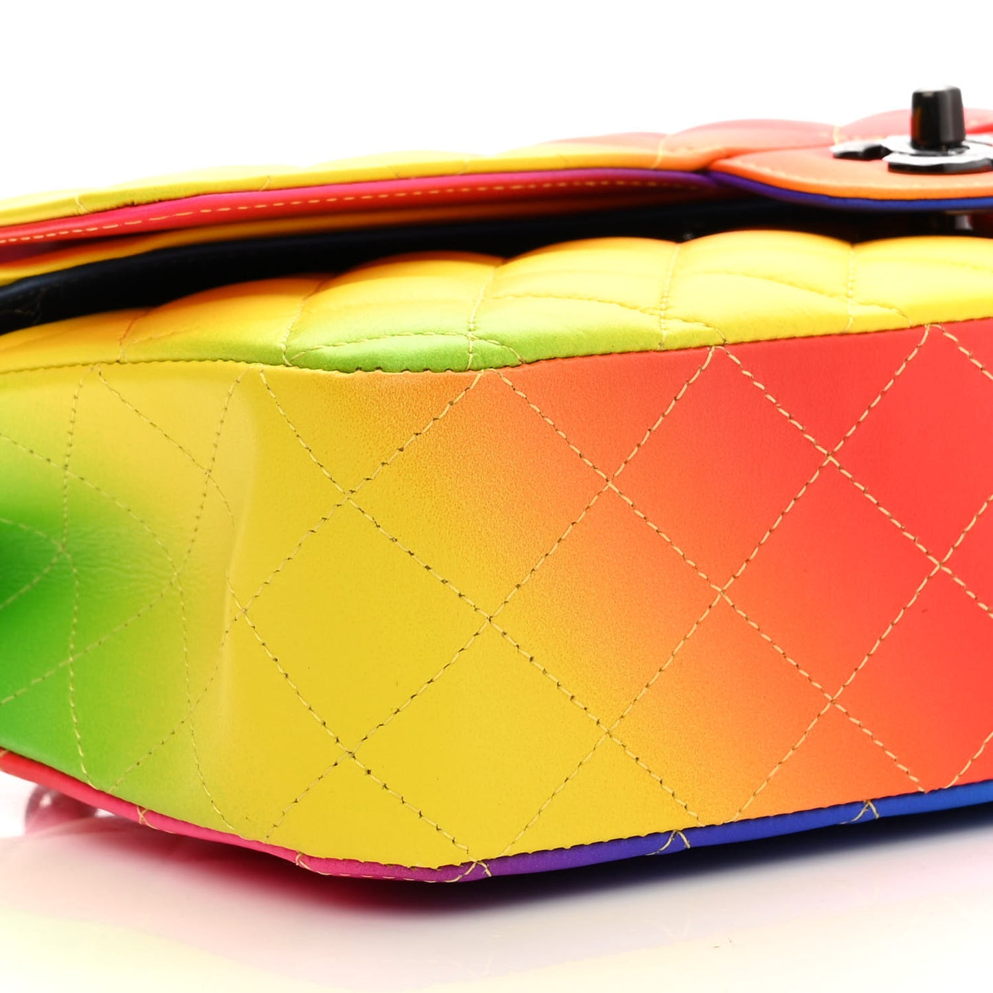 Calfskin Quilted Medium Rainbow Double Flap Multicolor