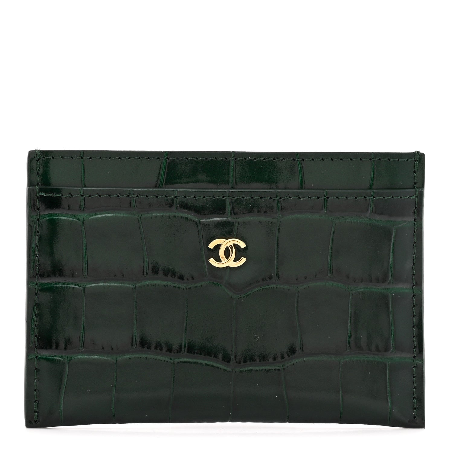 Chanel Calfskin Crocodile Embossed Crococo Card Holder Emerald 1 of 8