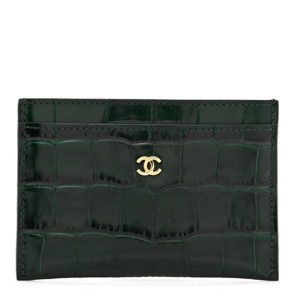 Chanel Calfskin Crocodile Embossed Crococo Card Holder Emerald 1 of 8