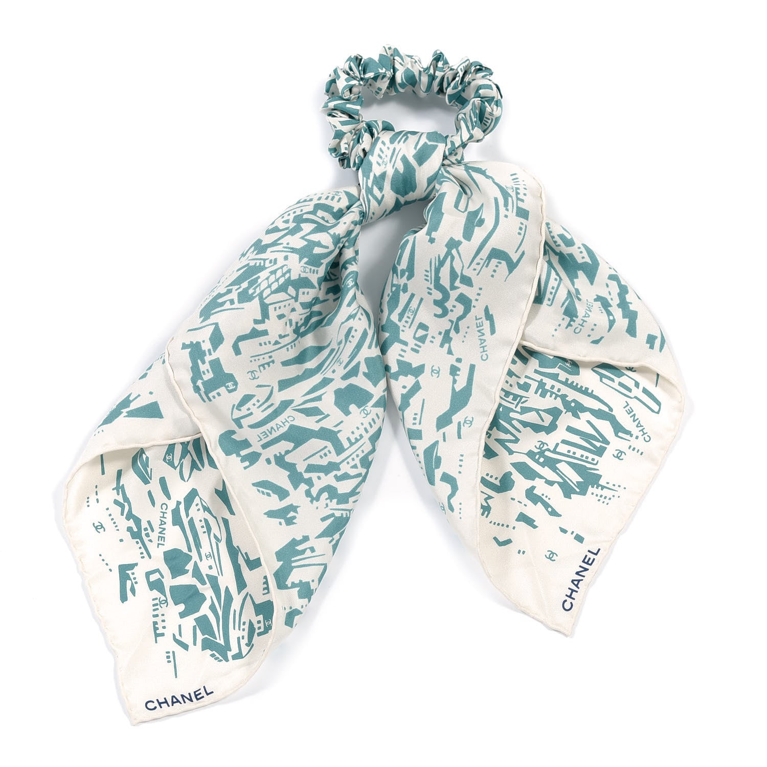 Chanel Silk CC Twilly Hair Tie Green Ecru 1 of 4