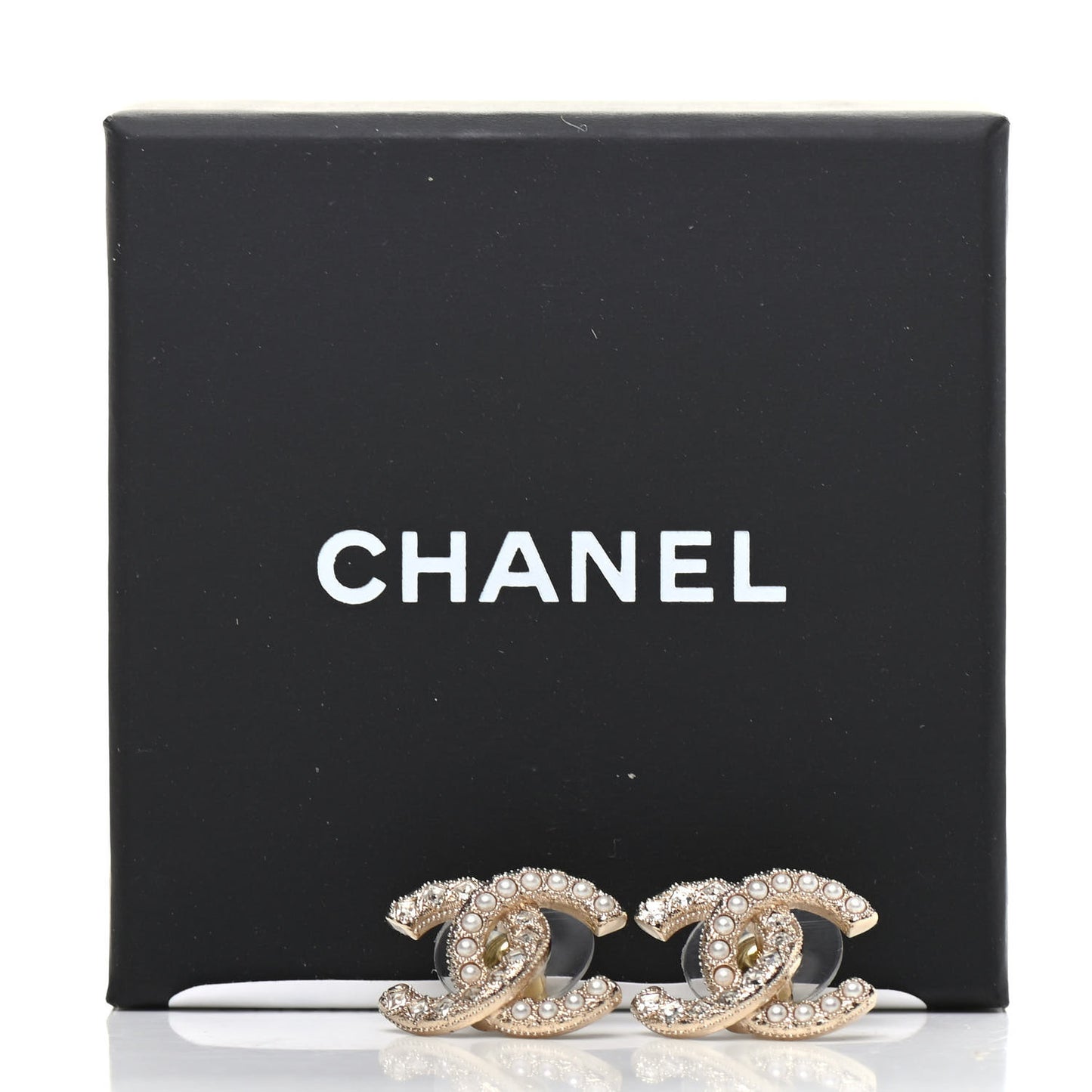 Crystal Pearl CC Earrings Gold