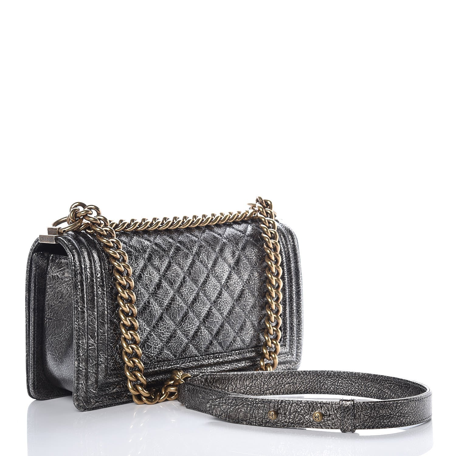 Chanel Cracked Metallic Calfskin Quilted Medium Boy Flap Dark Silver 3 of 9