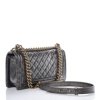 Chanel Cracked Metallic Calfskin Quilted Medium Boy Flap Dark Silver 3 of 9