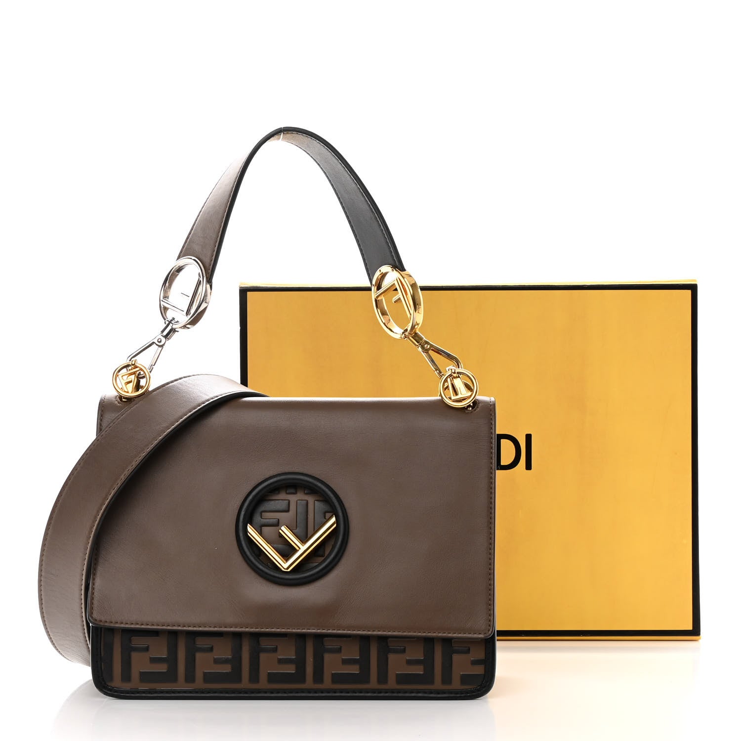Fendi Vitello Century F is Fendi Bi-Color FF 1974 Embossed Kan I Shoulder Bag Maya Black 20 of 20