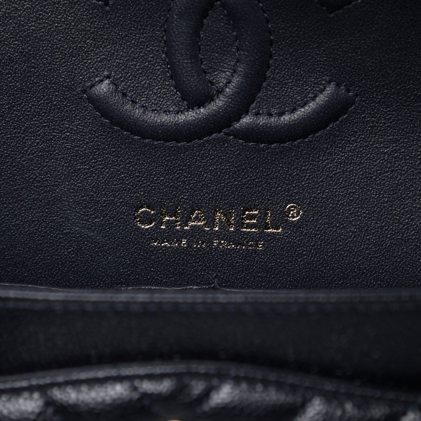 Caviar Chevron Quilted Small Double Flap Navy Blue