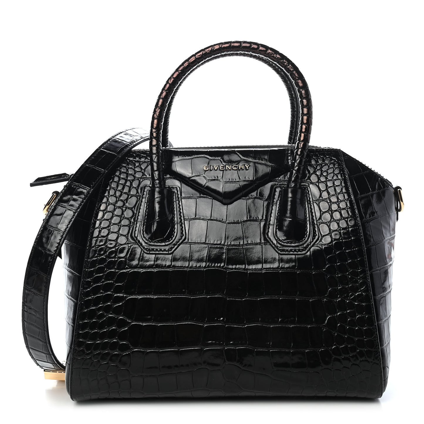 Calfskin Crocodile Embossed Small Antigona Black