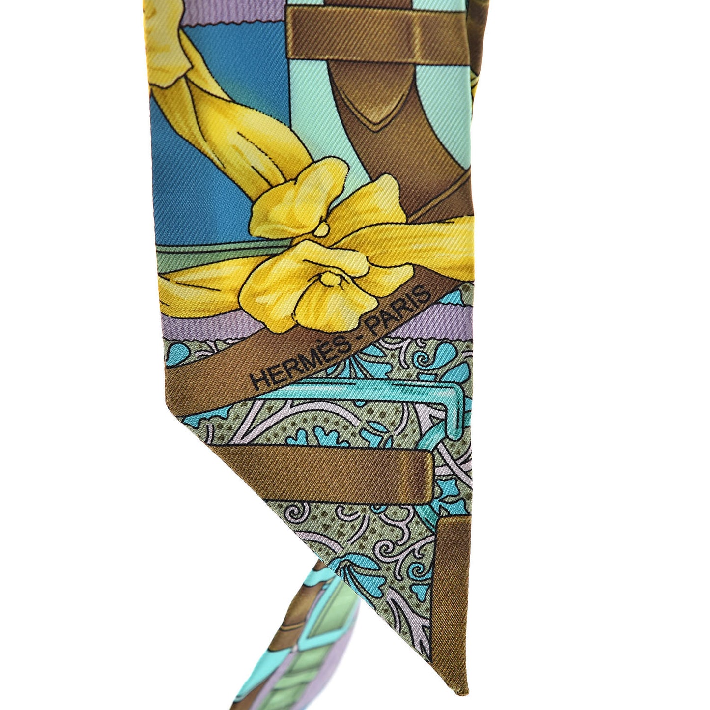 Silk Grand Manege Fleuri Twilly Cobalt Turquoise Jaune Vif