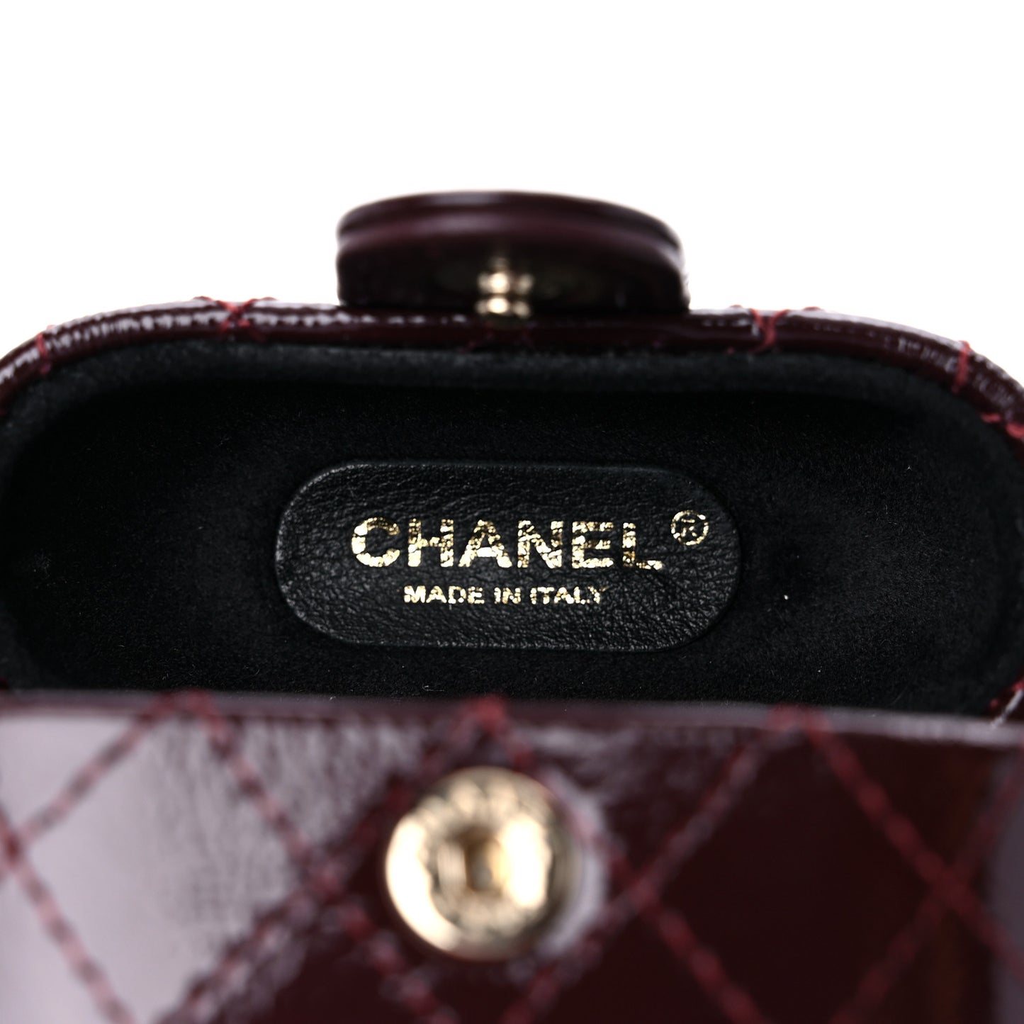 Glazed Calfskin Quilted Airpods Pro Case With Chain Burgundy