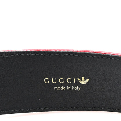 Gucci X ADIDAS Crystal Vintage Monogram Textured Dollar Calfskin Double G 40mm Belt 80 32 Hibiscus Red Off White Black 3 of 5