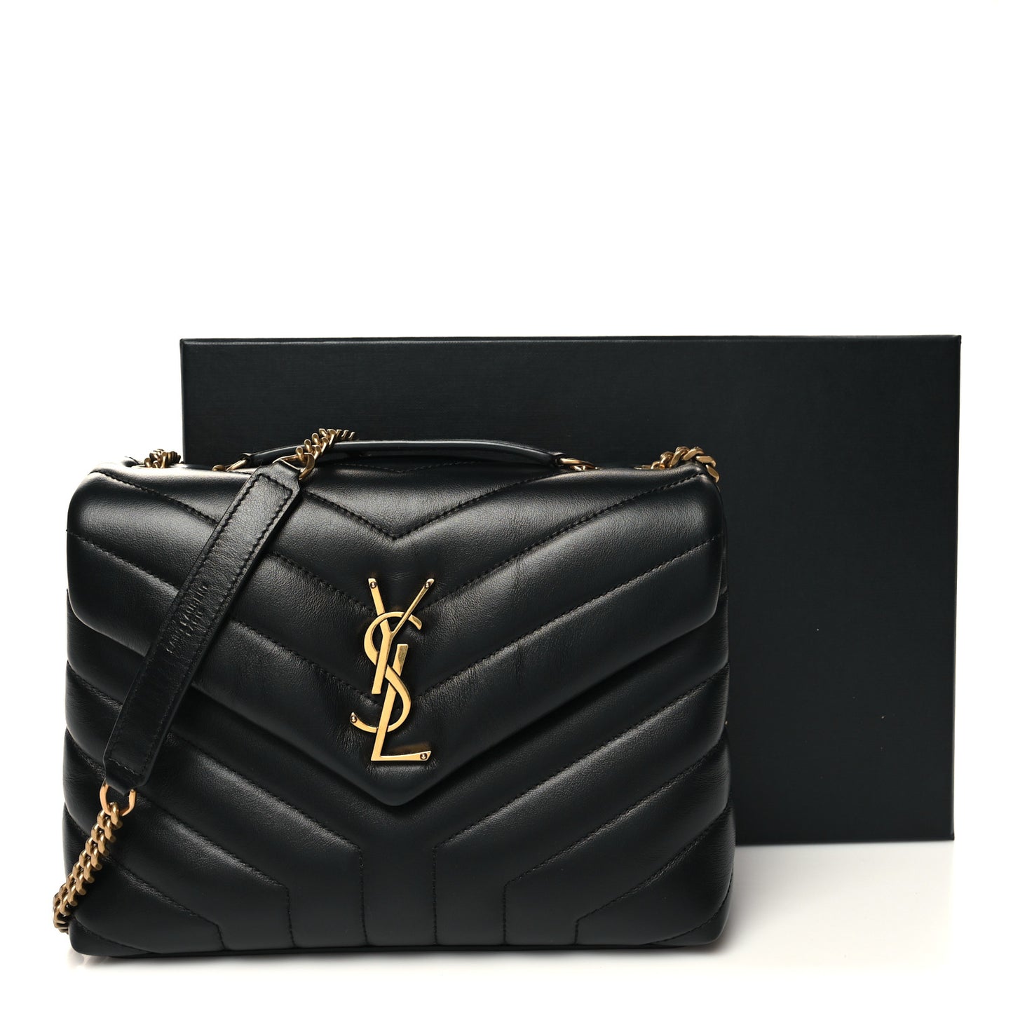 Calfskin Y Quilted Monogram Small Loulou Chain Satchel Black