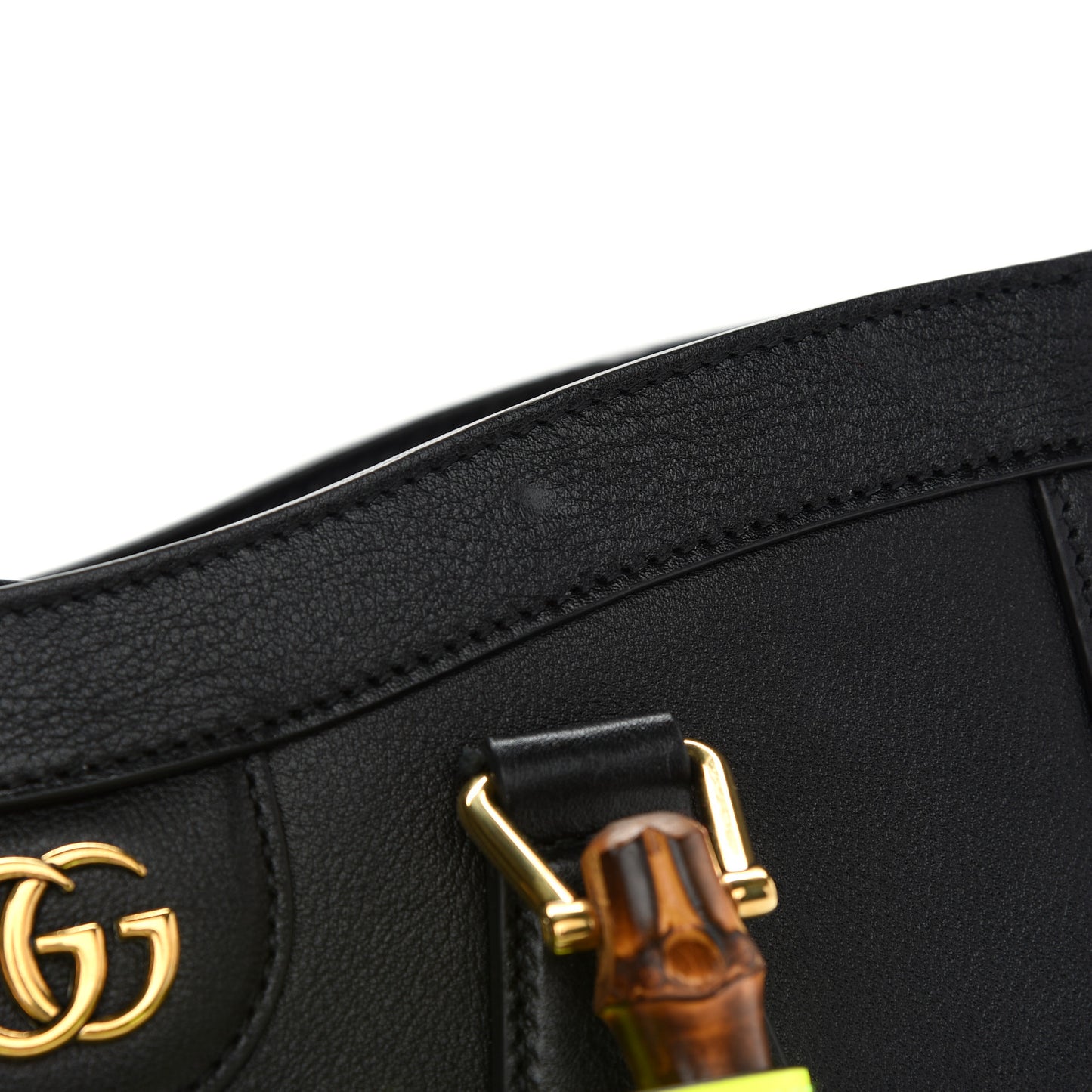 Calfskin Small Diana Tote Bag Black Yellow Fluo