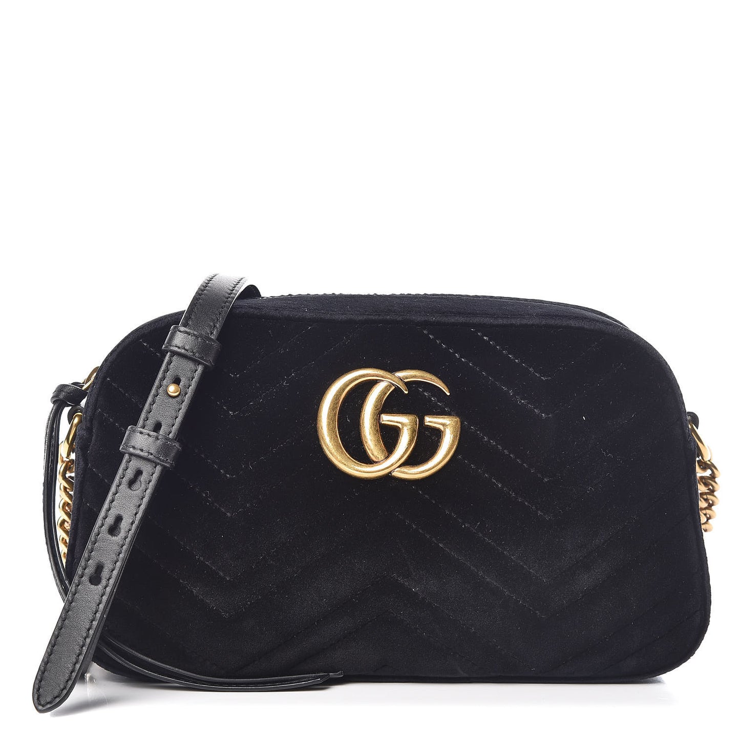 Velvet Matelasse Small GG Marmont Chain Shoulder Bag Black