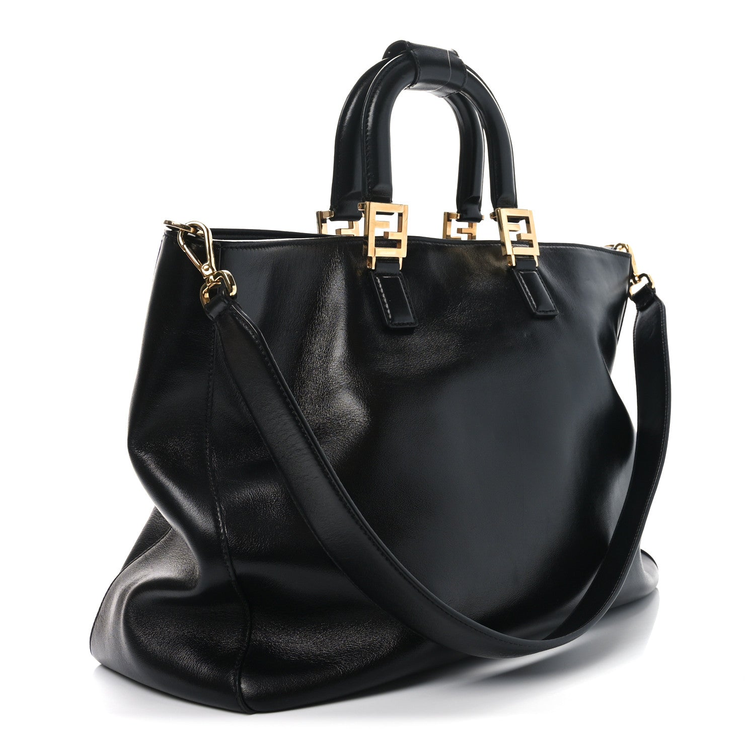 Fendi Vitello Glacier Large FF Tote Black 3 of 10