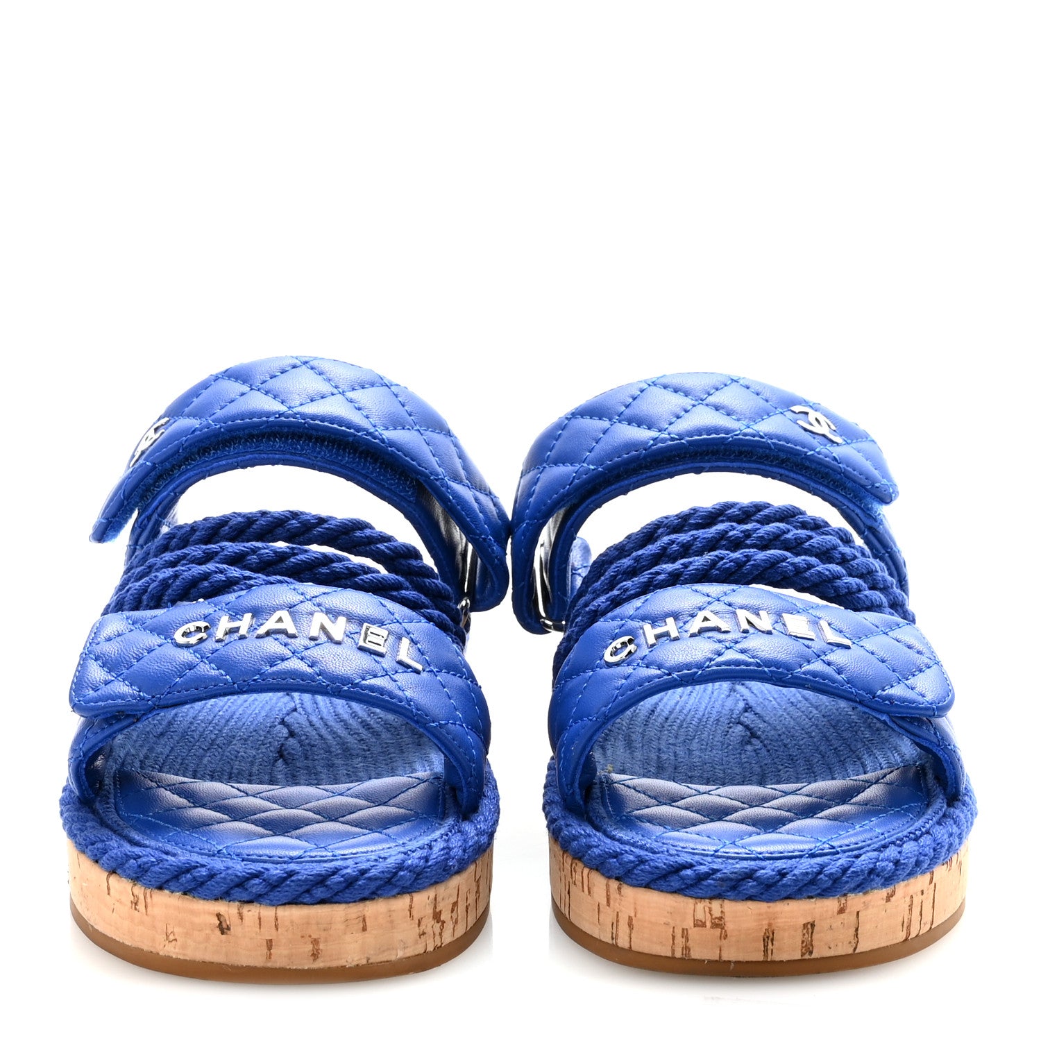 Chanel Cord Lambskin Quilted Logo Sandals 38 Blue 1823259
