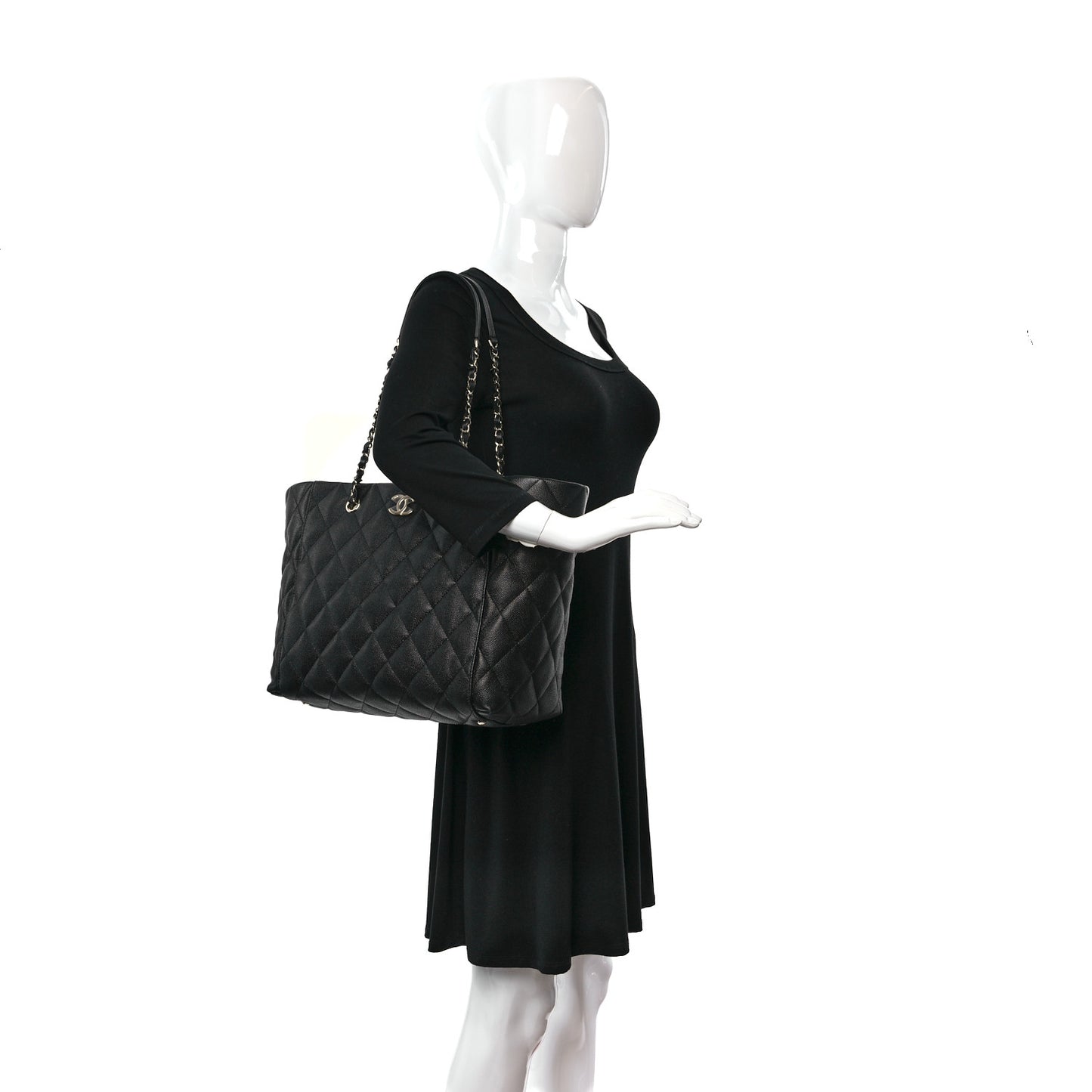Caviar Quilted Large Shopping Tote Black