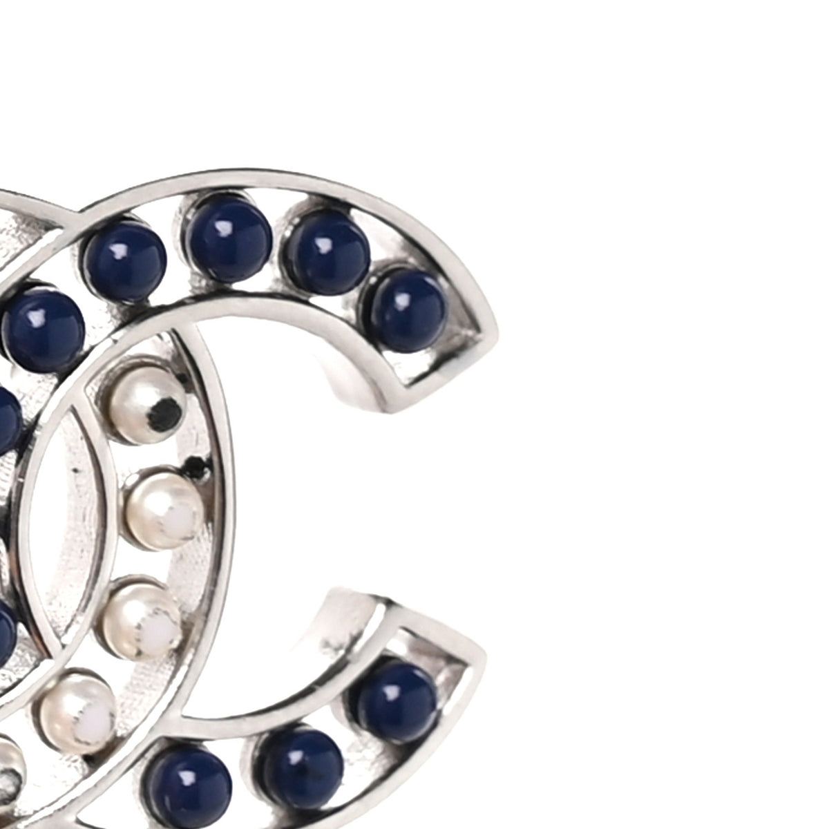 Chanel Pearl Beaded CC Earrings Silver White Blue 5 of 5