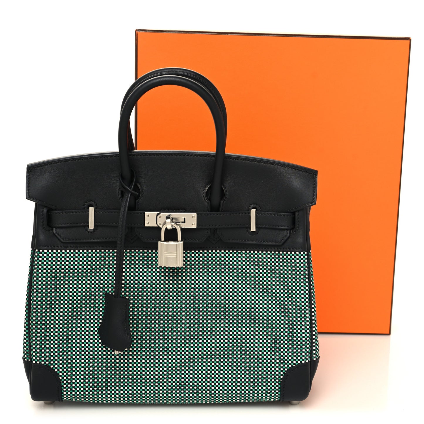 Toile Quadrille Swift Birkin 25 Black Menthe