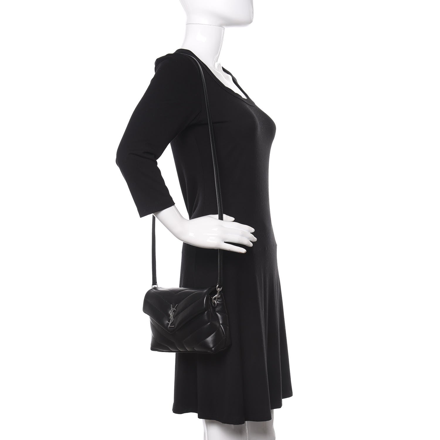Saint Laurent Calfskin Y Quilted Monogram Toy Loulou Crossbody Bag Black 2 of 10