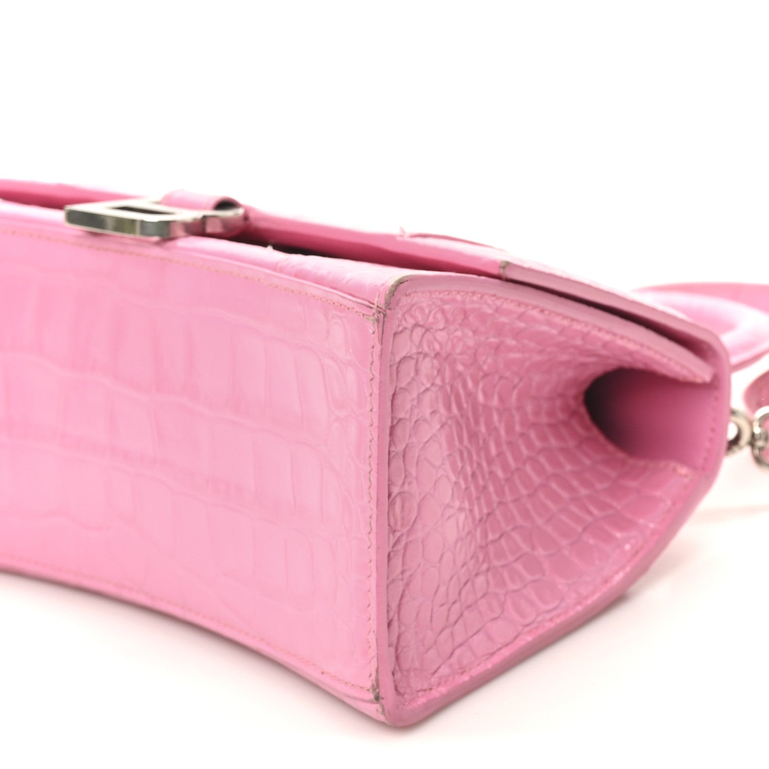 Balenciaga Shiny Calfskin Crocodile Embossed Small Hourglass Top Handle Bag Candy Pink 10 of 11