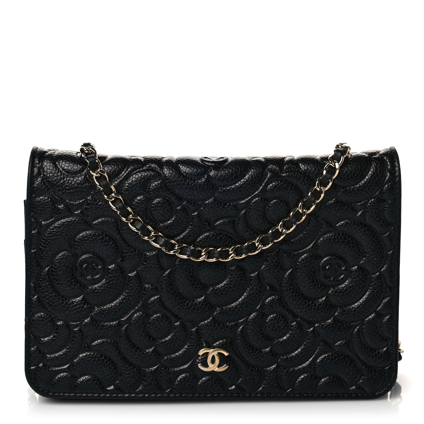 Caviar Camellia Embossed Wallet On Chain WOC Black