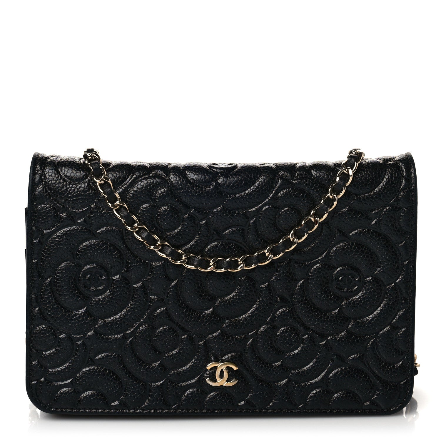 Chanel Caviar Camellia Embossed Wallet On Chain WOC Black 1 of 9