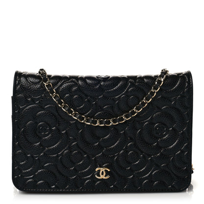 Chanel Caviar Camellia Embossed Wallet On Chain WOC Black 1 of 9