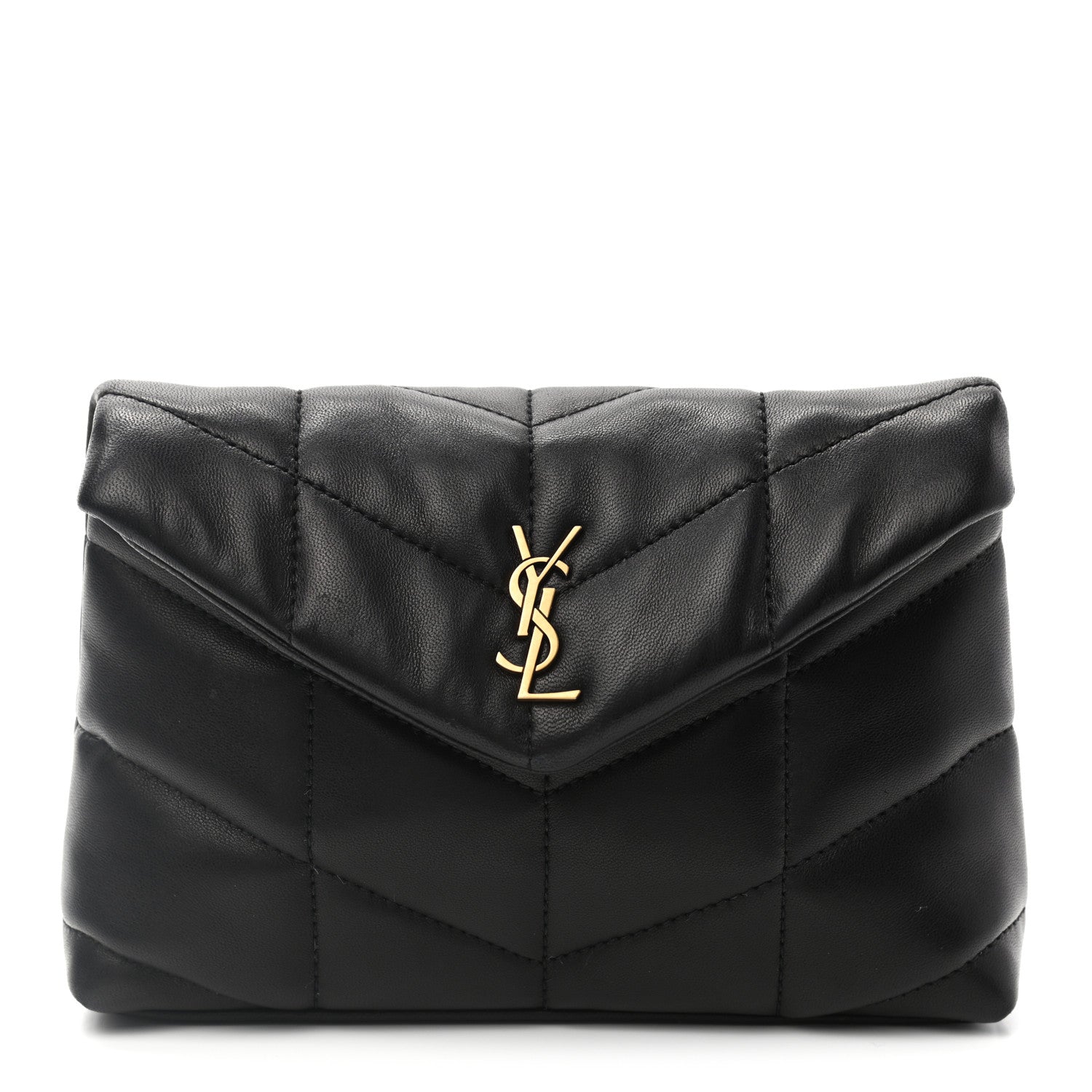 Saint Laurent Lambskin Monogram Loulou Puffer Pouch Clutch Black 1 of 7