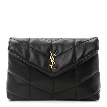 Saint Laurent Lambskin Monogram Loulou Puffer Pouch Clutch Black 1 of 7