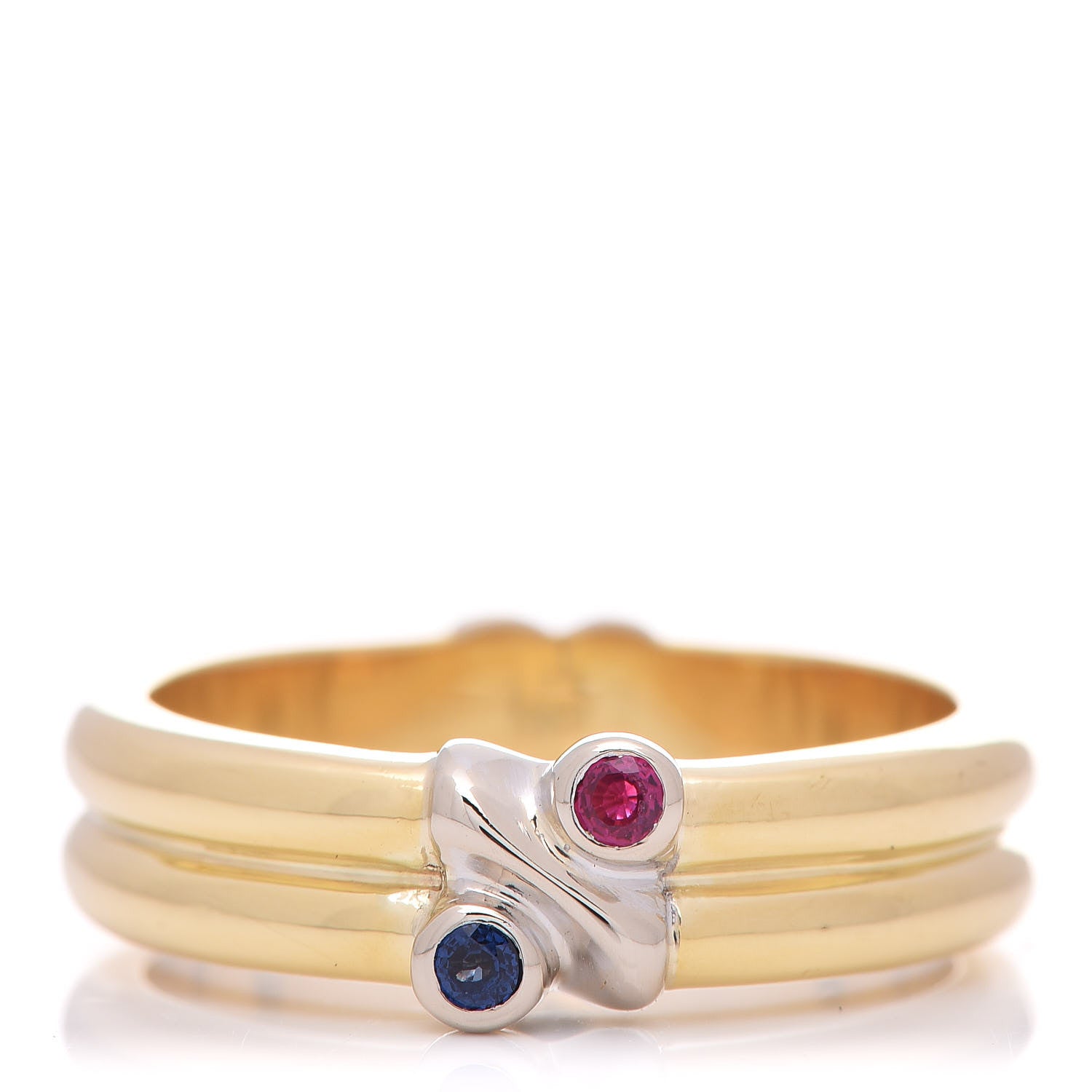 Tiffany 18K Yellow White Gold Ruby Sapphire Ring 6.25 53 1 of 5