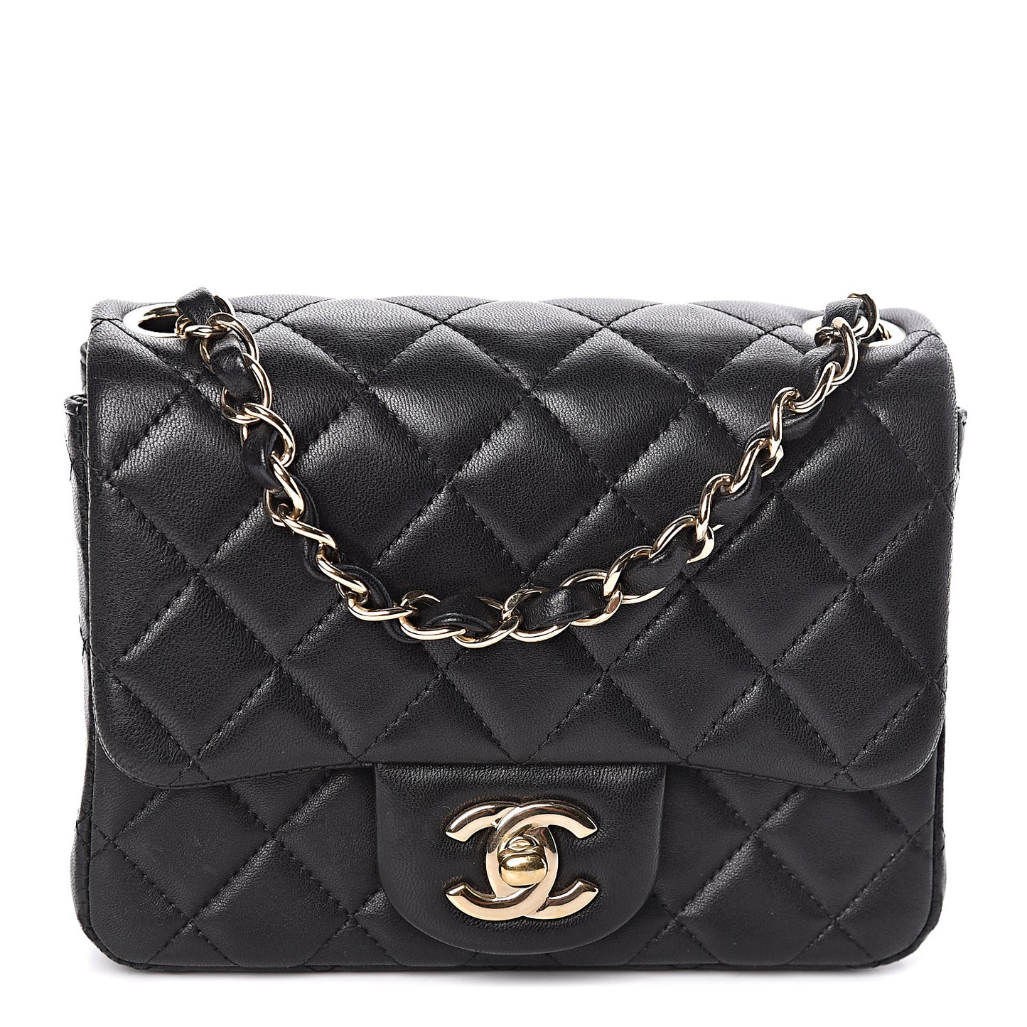 Lambskin Quilted Mini Square Flap Black