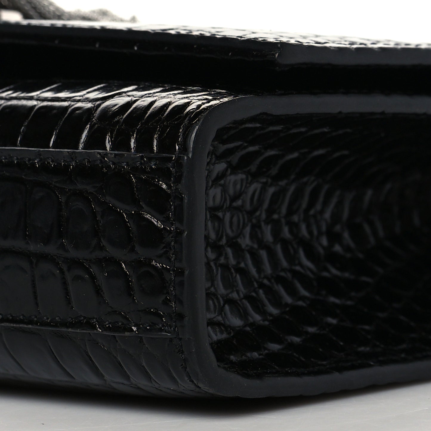 Calfskin Crocodile Embossed Small Classic Monogram Kate Tassel Satchel Black