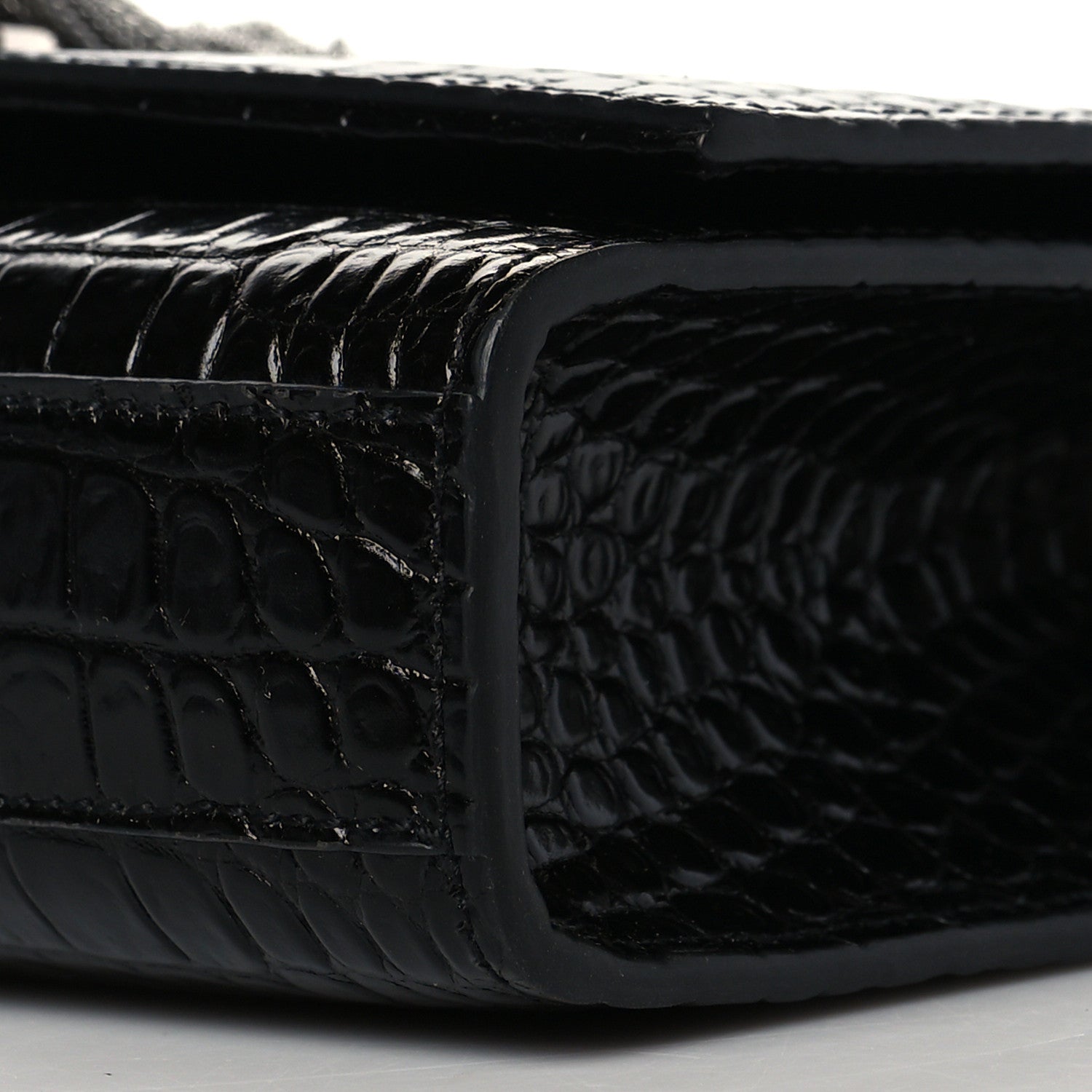 Saint Laurent Calfskin Crocodile Embossed Small Classic Monogram Kate Tassel Satchel Black 10 of 10